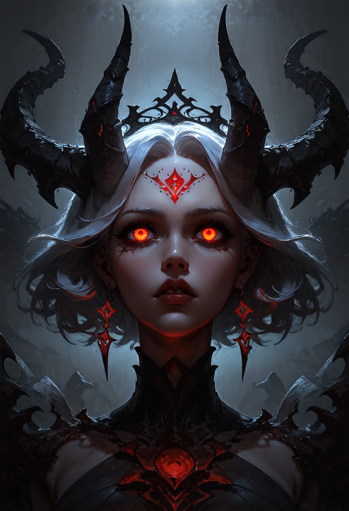 score_9, score_8_up, score_7_up,  rating_safe, 1girl, solo, glow eyes, white hair, red light, demon, full face, symmetry, dark theme  <lora:pony/concept_art_darkside:0.8> concept art, realistic <lora:pony/gwent_v2.0:0.6> gwentstyle <lora:pony/expressiveh:0.8> expressiveh