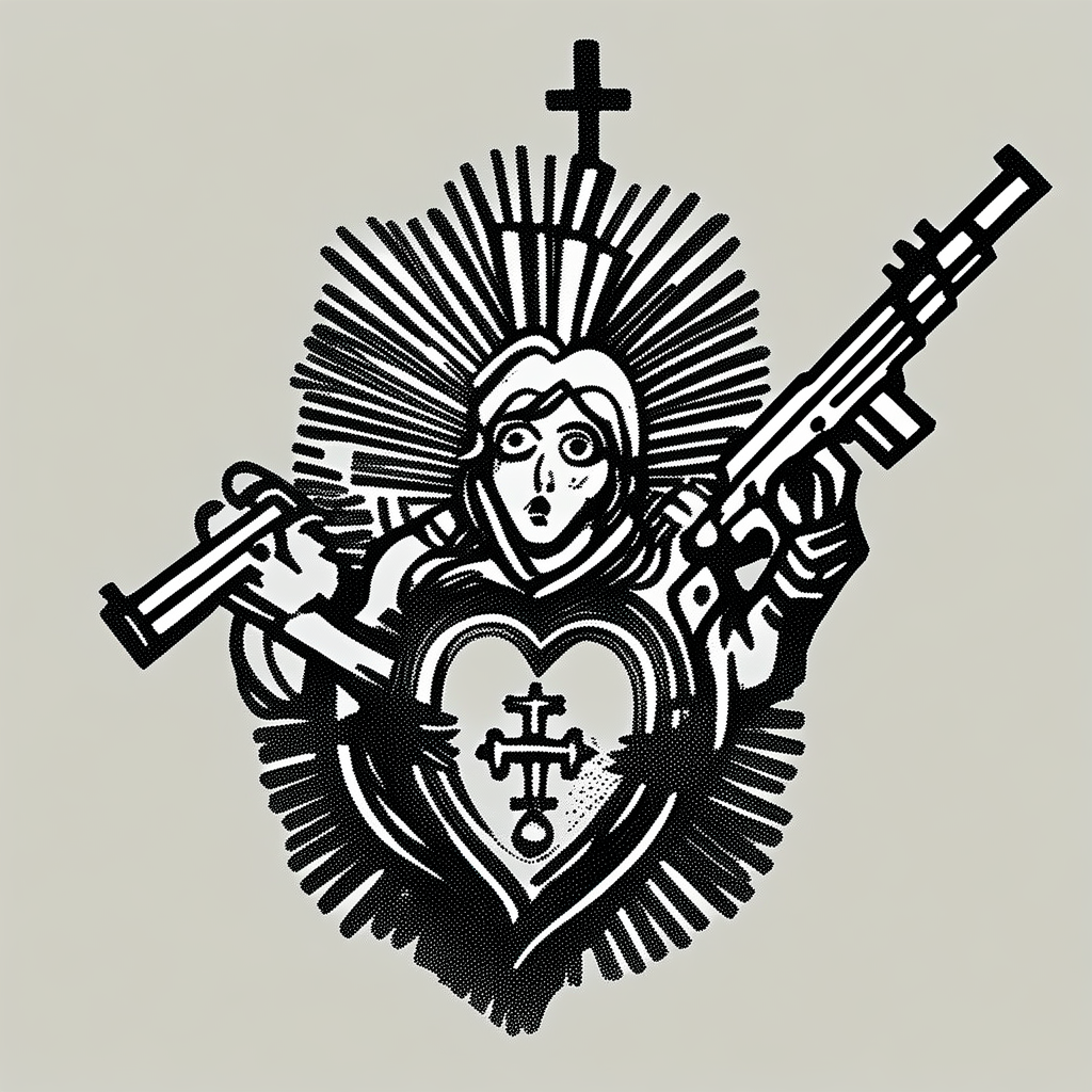 tatimedio sacred heart with a monster and a gun