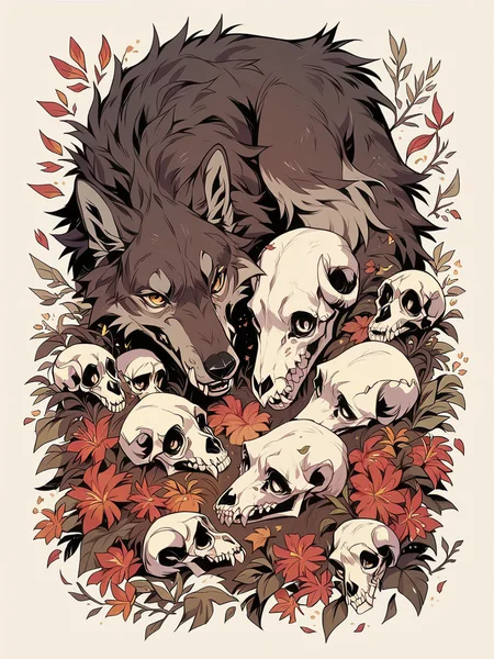 score_9, score_8_up, score_7_up, score_6_up, w00f, simple background, animal focus, wolf,
<lora:w00fXLP:1> flowers, leaves, skull,