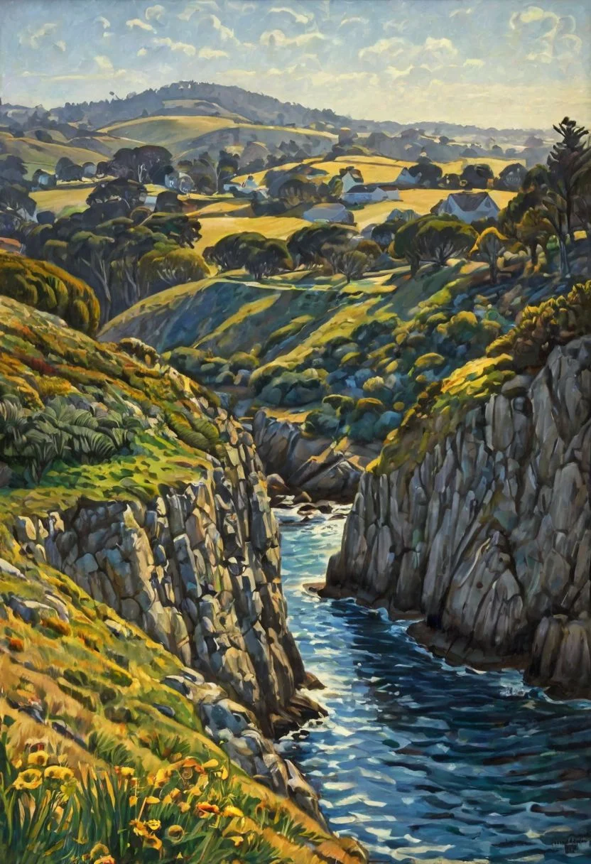 by [[Chris Leib|John French Sloan|Janek Sedlar|Terry Redlin|Louis Rhead]:John French Sloan and Terry Redlin:0.35] [, landscape::1], Monterey bay
