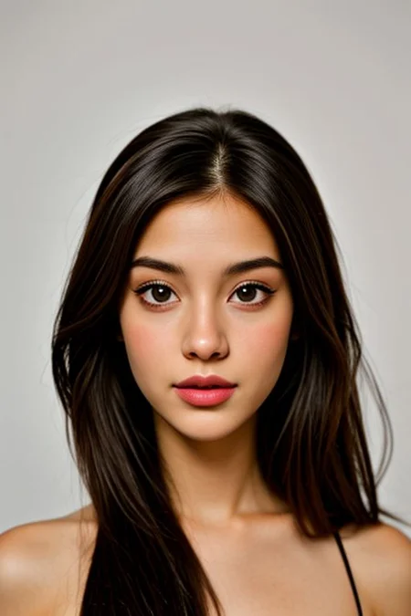 1 portrait face white background. symmetrical, centerweight, realistic skin, beautiful eyes