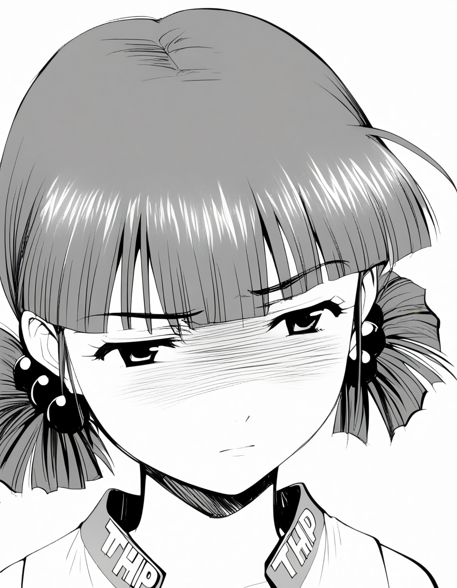 <lora:KirisakiMaiXL_ani31_3:0.8> 1girl, solo, kirisaki mai, low twintails, hair bobbles, thpj-shirt, 
upper body, portrait, shaded face, 
best quality, monochrome, greyscale, white background, simple background,