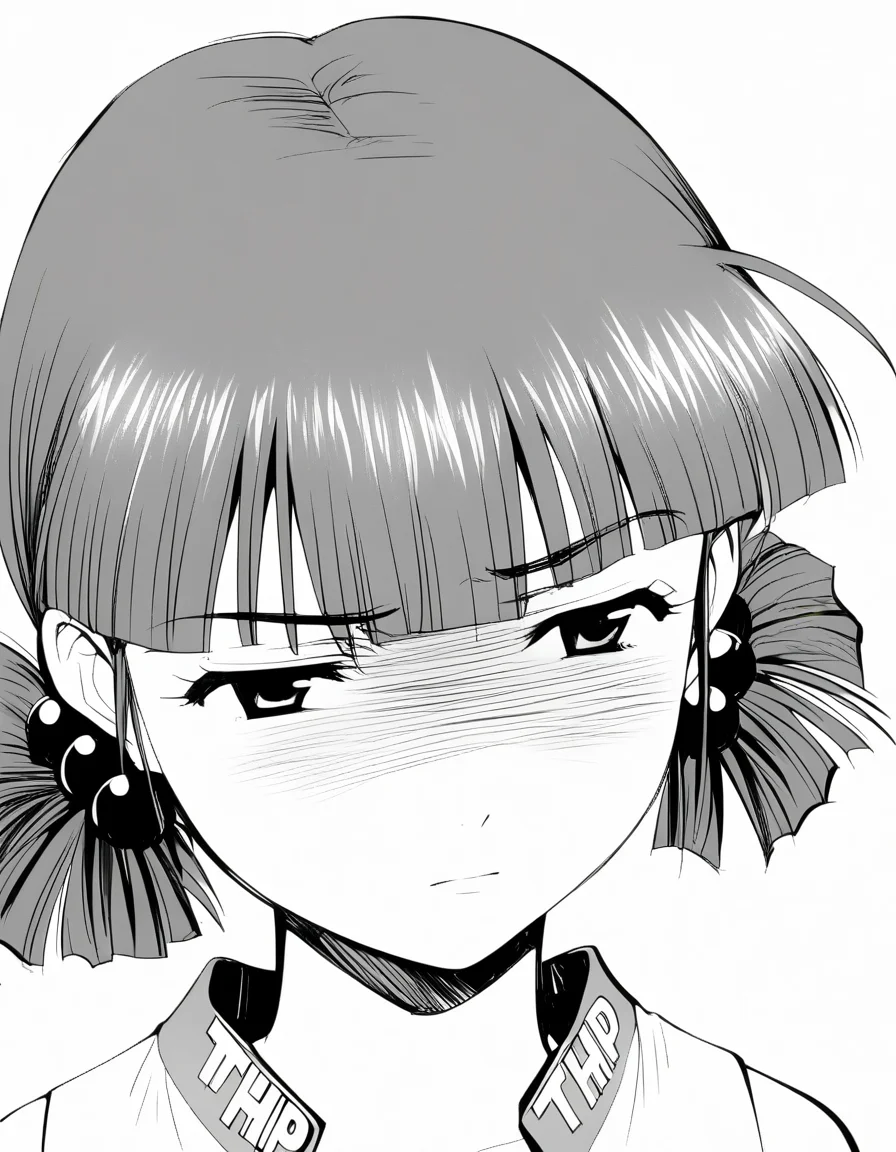 <lora:KirisakiMaiXL_ani31_3:0.8> 1girl, solo, kirisaki mai, low twintails, hair bobbles, thpj-shirt,
upper body, portrait, shaded face,
best quality, monochrome, greyscale, white background, simple background,
