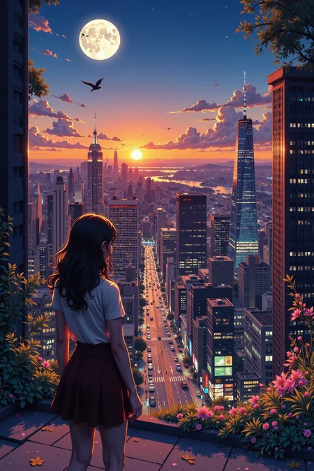 1970s 70's city beautiful  landscape, dusk, woman, very intricate, very detailed, sharp, bright, colorful, <lora:Hand v2:0.5> <lora:Anti-Blur:1><lora:Insane Detail Slider:0.25>  <lora:flux.1_lora_flyway_Epic-detail_v2:0.3> <lora:fluxenhancer:0.25> <lora:ROWER:0.8> <lora:flux-charmer-v1-1:0.4> <lora:Anime art - Variant 3:0.6> Anime art