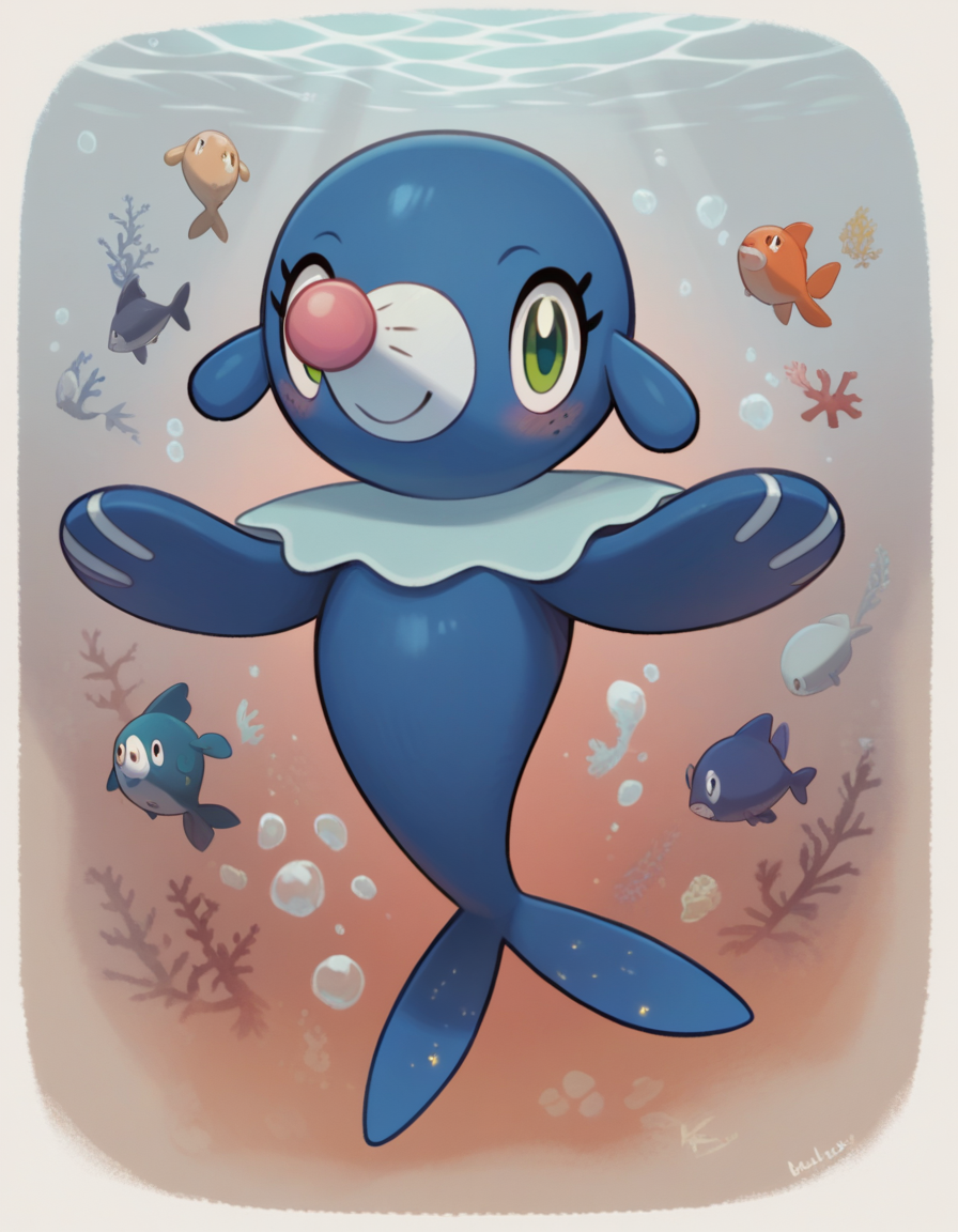 score_9, score_8_up, score_7_up, score_6_up, score_5_up, score_4_up, 1girl, full body, solo,
<lora:Popplio v1:0.8> popplio, blue fur, white snout, pink nose, droopy ears, whisker markings, blue collar, frilled collar, pokemon \(creature\), (seal \(animal\):1.2), green eyes, eyelashes, fish tail, flippers, freckles, light smile, blush, looking at viewer, 
(set in a mysterious kelp maze, with thick kelp, hidden paths, strange creatures, ethereal beauty:1.5), underwater, swimming,