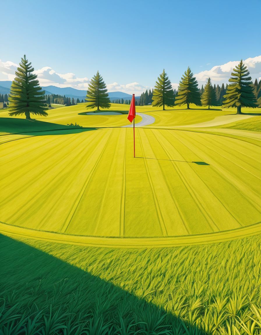 A beautifully maintained golf green in the golden light of late afternoon. The smooth, vibrant green grass is perfectly trimmed, with subtle undulations adding depth to the putting surface. A bright red flag flutters gently atop a sleek white pin, marking the hole at the center of the green. Surrounding the green, a soft fringe of slightly longer grass transitions into the rolling fairway, which stretches toward the horizon. In the background, tall pine trees cast long shadows, and a tranquil water hazard reflects the warm hues of the sky. The atmosphere is calm and inviting, capturing the essence of a perfect golfing moment.
<lora:SDXLFaeTastic2400:0.4> <lora:extremely_detailed:0.4> extremely detailed, <lora:golf_c0urs3-ill:1>,golf c0urs3, Masterpiece,best quality,hi res,8k,hi res,8k,award winning,(sharp focus, intricate, highly detailed),