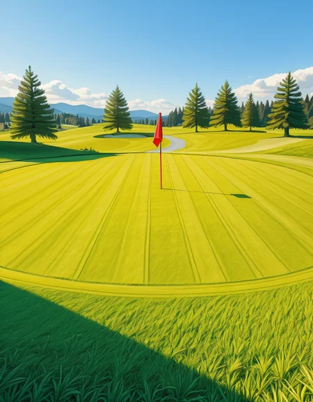 A beautifully maintained golf green in the golden light of late afternoon. The smooth, vibrant green grass is perfectly trimmed, with subtle undulations adding depth to the putting surface. A bright red flag flutters gently atop a sleek white pin, marking the hole at the center of the green. Surrounding the green, a soft fringe of slightly longer grass transitions into the rolling fairway, which stretches toward the horizon. In the background, tall pine trees cast long shadows, and a tranquil water hazard reflects the warm hues of the sky. The atmosphere is calm and inviting, capturing the essence of a perfect golfing moment.
<lora:SDXLFaeTastic2400:0.4> <lora:extremely_detailed:0.4> extremely detailed, <lora:golf_c0urs3-ill:1>,golf c0urs3, Masterpiece,best quality,hi res,8k,hi res,8k,award winning,(sharp focus, intricate, highly detailed),
