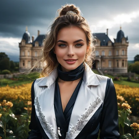 (((dark cinematic still with dark vibes))),one squatting one irish professional women,<lora:Pony_Extra_Puffy_Jackets_V1:0.7> high_collar_jacket , satin vest,satin_scarf_blindfold,smile,beautiful eyes,tea,stormy weather,landscape,gleaming diamond palace with golden accents , radiating light, amidst brilliance, glittering professional photography, macro, natural lighting, ,happy,sky,flower ,water,canopy,glitter,luster, (mouth closed)
<lora:satin_scarf_blindfold:0.4>
<lora:WildcardX-XL-Detail-Enhancer:1>