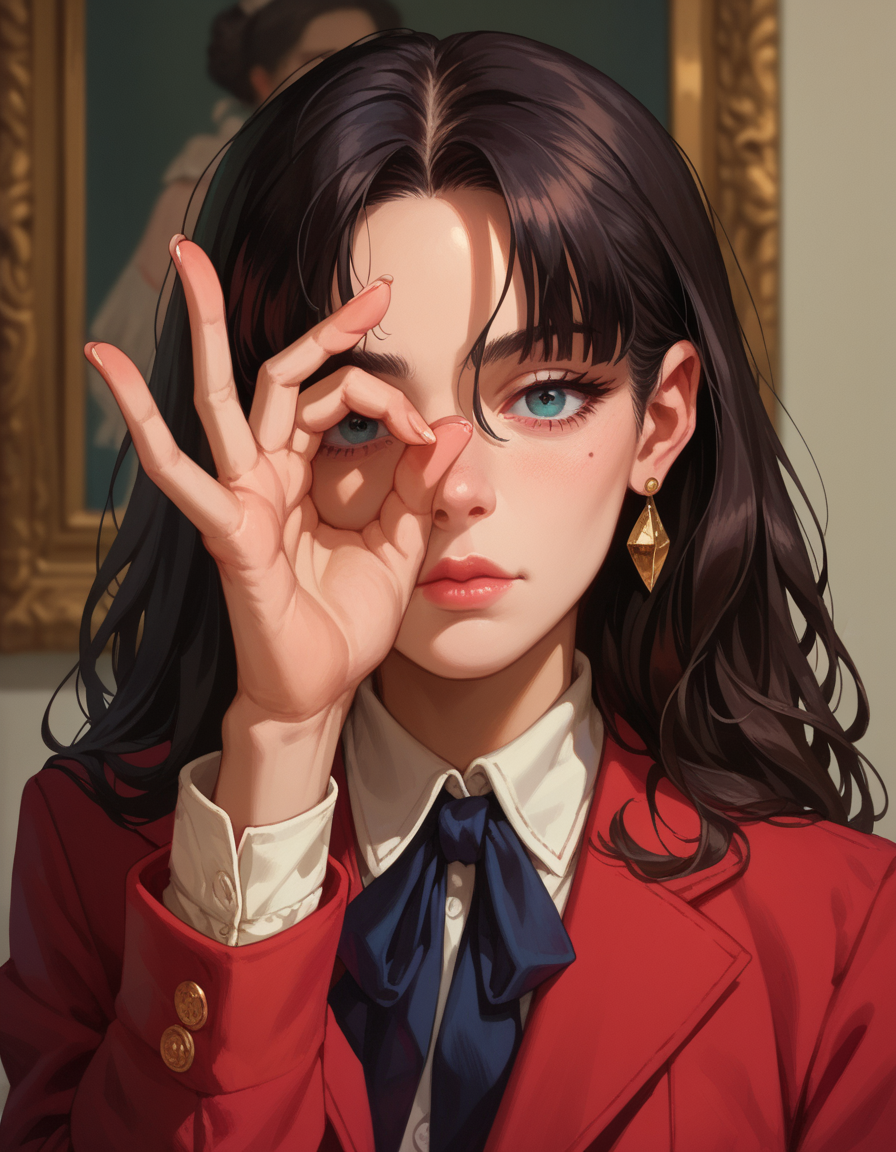 score_9, score_8_up, score_7_up, score_6_up, score_9, score_8_up, score_8, zatanna,  hud_illum1nat1, ok sign over face, <lora:hud_illum1nat1_XLP:0.8>
