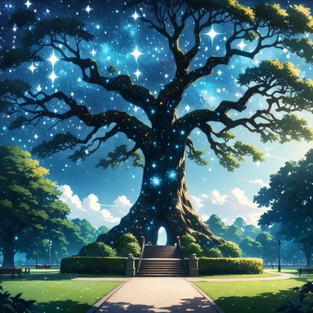 <lora:Starry_Morph:1> starry_morph tree in park, (anime, masterpiece, intricate:1.3), (best quality, hires textures, high detail:1.2), (4k),(incredibly detailed:1.4),UHD, 8K, ultra detailed