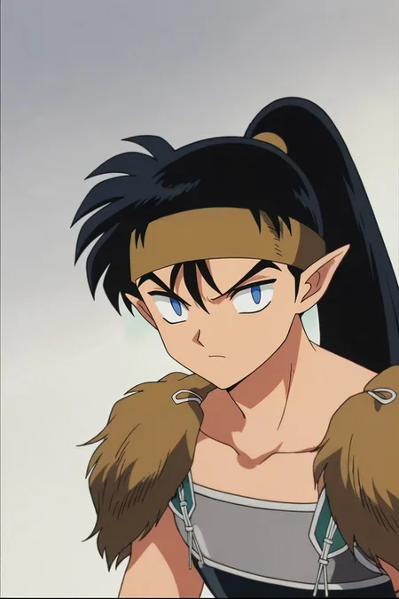 score_9, score_8_up, score_7_up, source_anime, rating_safe, intricate details, anime screencap, anime coloring, , , , 1boy, solo, male focus, <lora:kouga_inuyasha_pony:0.82>, kouga_inuyasha, black hair, blue eyes, long hair, ponytail, pointy ears, headband, , , , <lora:sdxl_lightning_8step_lora:1>