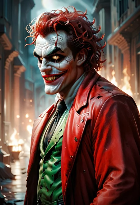 score_9, score_8_up, score_7_up, (SUBJECT), depth of field, highly detailed, high contrast, film grain, Rim Lighting,hand, looking to viewer,
The Joker, male, Green messy hair, solo,
hand, Grim, Grim Reaper, Dark, Fantasy, Death, red leather habit, red leather cape,