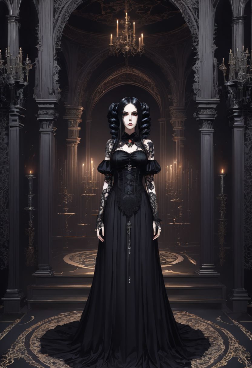 Gothic style Gothic style beautiful woman, solo, twintails, full body <lora:xl_mega_twin_drills-1.0:0.8> . Dark, mysterious, haunting, dramatic, ornate, detailed . Dark, mysterious, haunting, dramatic, ornate, detailed