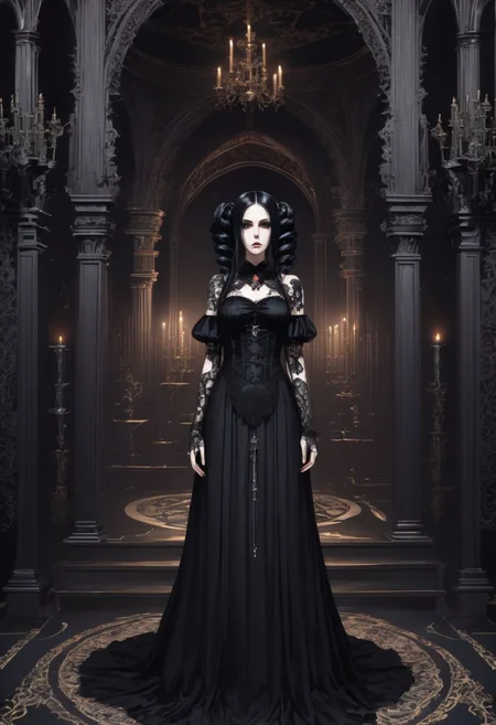 Gothic style Gothic style beautiful woman, solo, twintails, full body <lora:xl_mega_twin_drills-1.0:0.8> . Dark, mysterious, haunting, dramatic, ornate, detailed . Dark, mysterious, haunting, dramatic, ornate, detailed