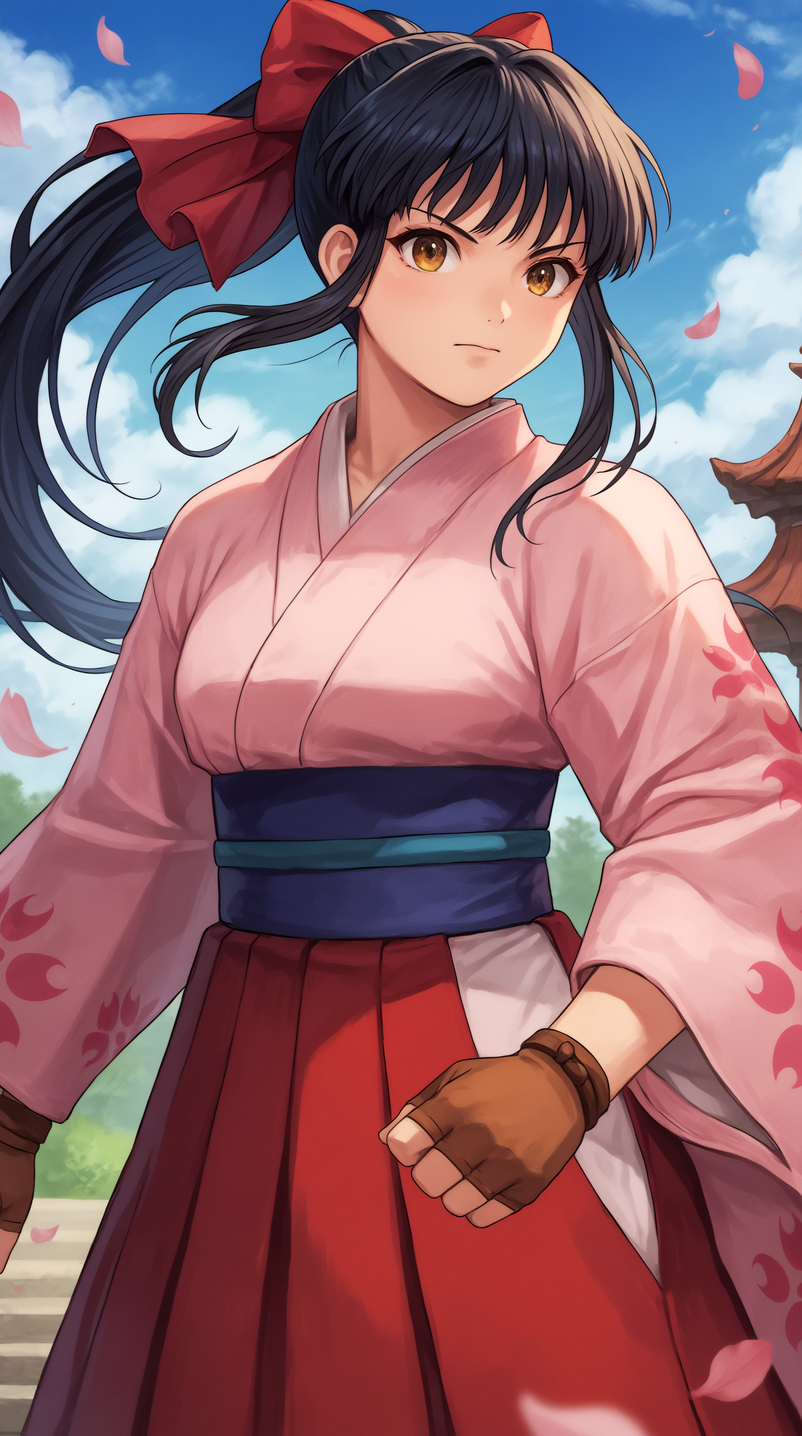score_9, score_8_up, score_7_up, best background, detailed background, 4k, upscale, anime_source  Sakura Shinguji, Main Outfit, solo, fighting stance,  <lora:JN_Sakura_Shinguji_Pony:0.8>