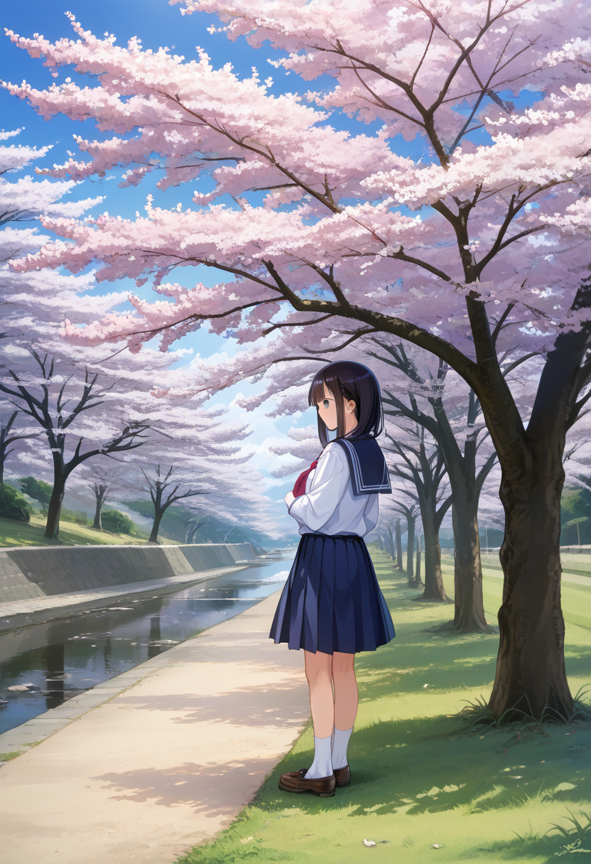 score_9, score_8_up, score_7_up, rating_safe, masterpiece, best quality, absurdres, unity 8k wallpaper, official art, official style, source_anime, uncensored, game cg, megami magazine,
syukugawa, tree, outdoors, scenery, cherry blossoms, day, multiple girls, real world location, school uniform, skirt, grass, 
 <lora:syukugawa_PONY_V1:1>