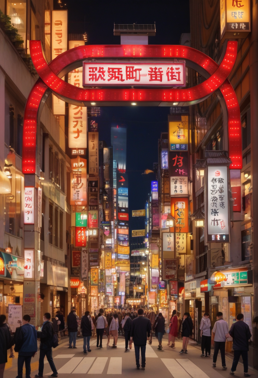 score_9, score_8_up, score_7_up, rating_safe, masterpiece, best quality, absurdres, unity 8k wallpaper, official art, official style, source_anime, uncensored, game cg, megami magazine,
kabukicho1, city, scenery, night, 6+boys, sign, moon, street, real world location, road, multiple boys, cityscape, building, outdoors, multiple girls, neon lights, crowd
 <lora:shinjuku_kabukicho_pony_V1:1>