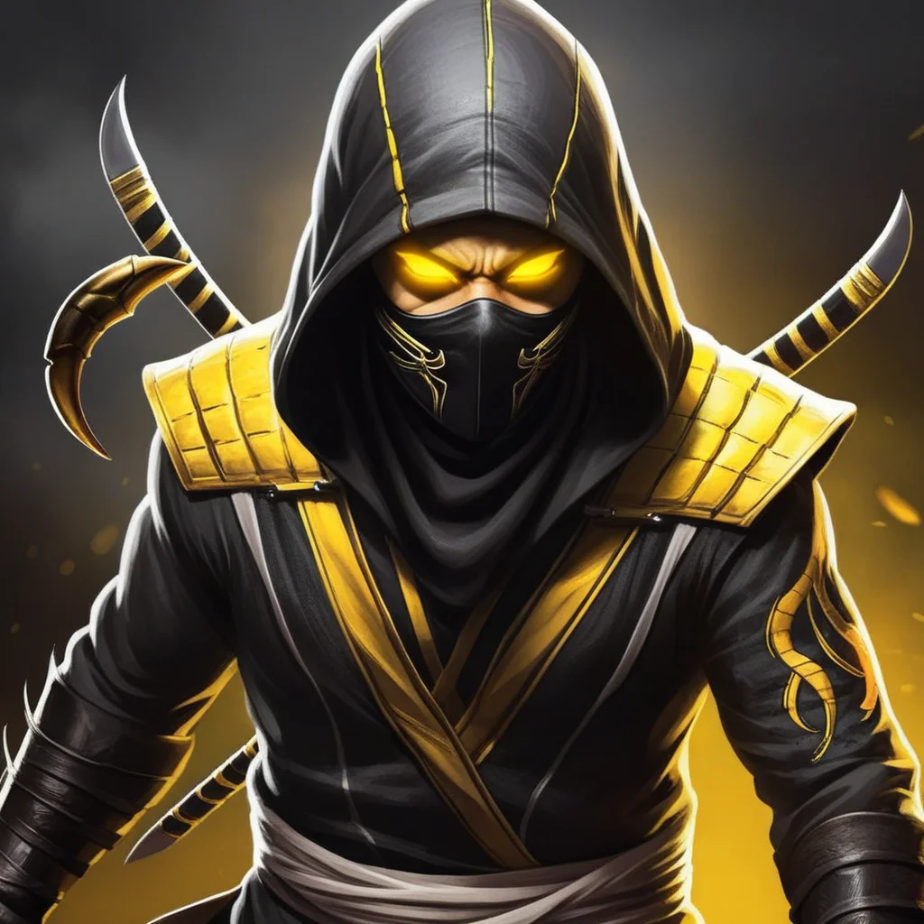 concept art of <lora:comic book magazine:1>
scorpion a ninja assassin a dead man with a yellow mask and a black hood and glowing white eyes comic book magazine style, digital artwork, illustrative, painterly, matte painting, highly detailed