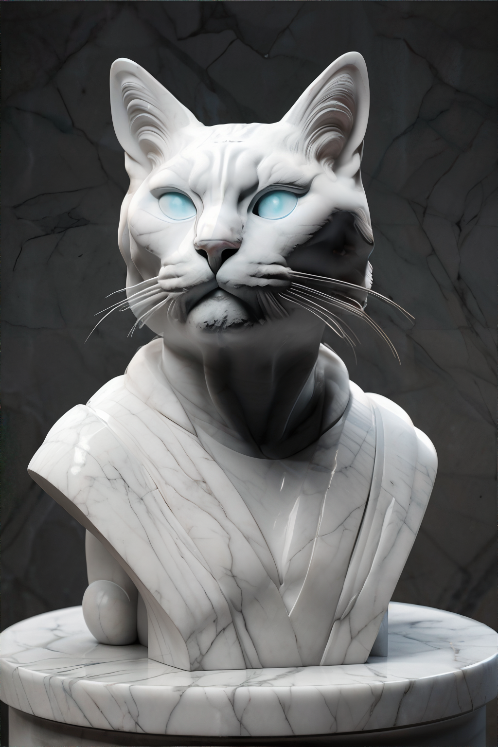 <lora:marblebust:0.8>, marble statue bust of a cat, no human || <lora:marblebust:0.2>, marble statue bust, masterpiece, 8k, high resolution, shallow depth of field, sharp focus