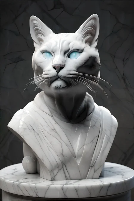 <lora:marblebust:0.8>, marble statue bust of a cat, no human || <lora:marblebust:0.2>, marble statue bust, masterpiece, 8k, high resolution, shallow depth of field, sharp focus