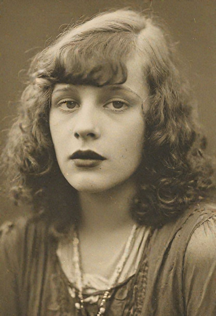 Vintage photo in 1920s of a young woman