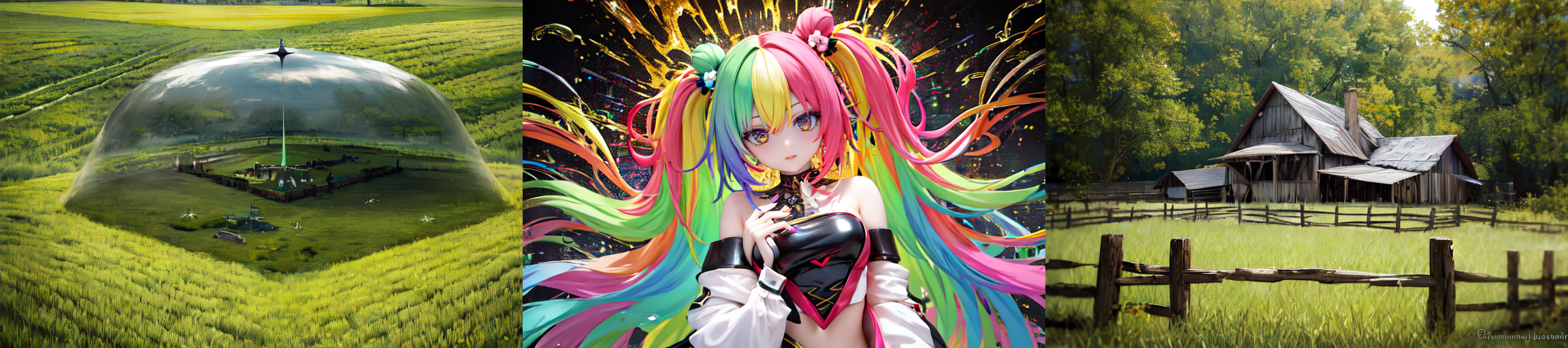 (otherworldly), highly insanely detailed, masterpiece, top quality, best quality, highres, 4k, 8k, RAW photo, (very aesthetic, beautiful and aesthetic), farm, fields, barn, fence, fantfa, <lora:FantasyFarm-10:0.7>, 
1girl, 
(__lazy-wildcards/char/haircolor__), 
(__lazy-wildcards/dataset/background-color__),âââ