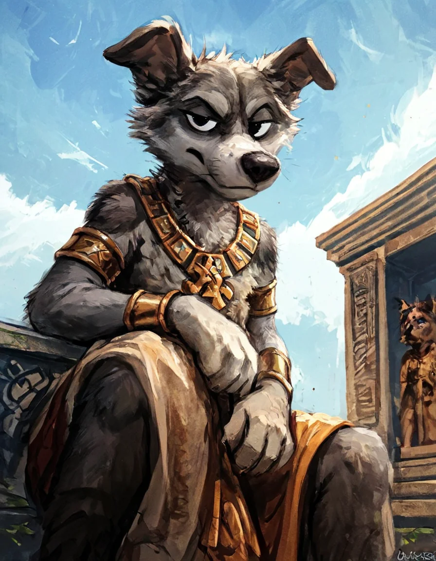source_furry ,
italian hound dog, grey fur, unamused expression, looking down at you, ancient greek priest outfit, blue sky, greek temple,
<lora:Better_Kenket:0.9> , <lora:Jacato_Style_Pony:0.5>, score_9, score_8_up, score_7_up, score_6_up, score_5_up,