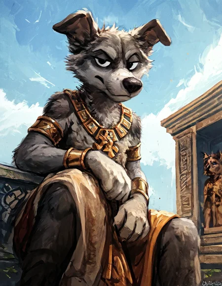 source_furry ,
italian hound dog, grey fur, unamused expression, looking down at you, ancient greek priest outfit, blue sky, greek temple,
<lora:Better_Kenket:0.9> ,  <lora:Jacato_Style_Pony:0.5>, score_9, score_8_up, score_7_up, score_6_up, score_5_up,
