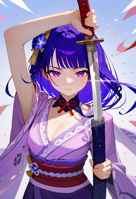 score_9, score_8_up, score_7_up, 1girl, arm up unsheathing sword, kimono, japanese clothes, raiden shogun
<lora:unsheathing_pose_vertical_3_final:1>