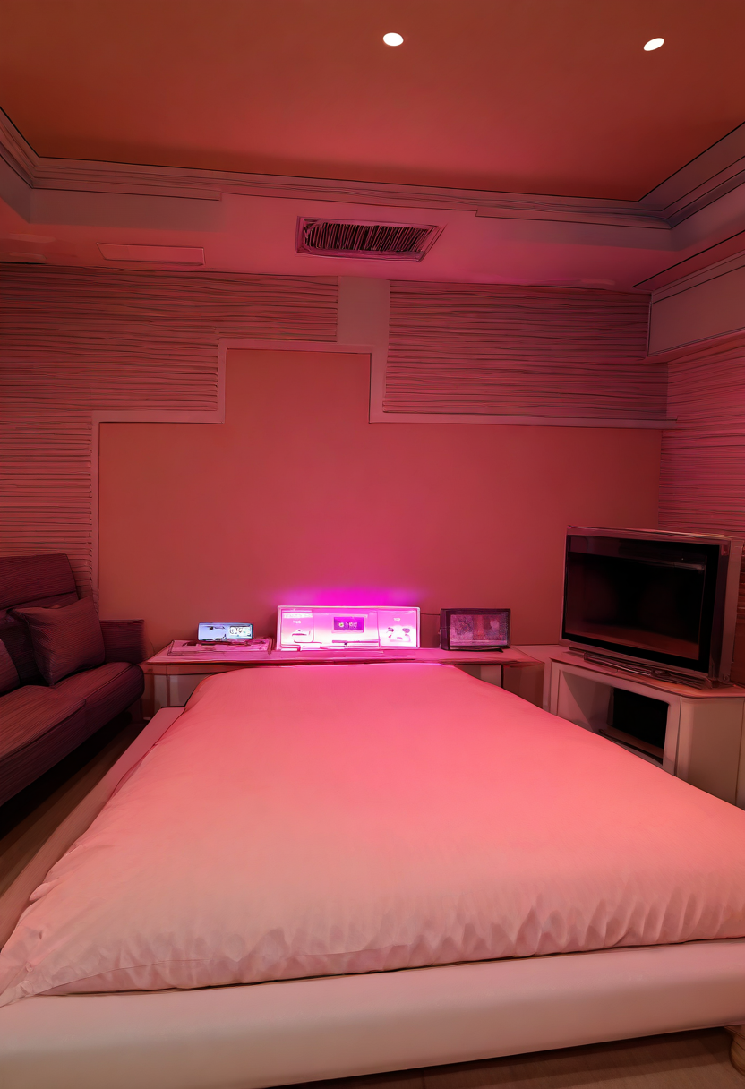 lovehotel, scenery, LHbedpanel, table, book, indoors, phone, bed, couch, television,
masterpiece, best quality, amazing quality, very aesthetic, absurdres, newest,
<lora:lovehotel_Illustrious_V1P:1>
