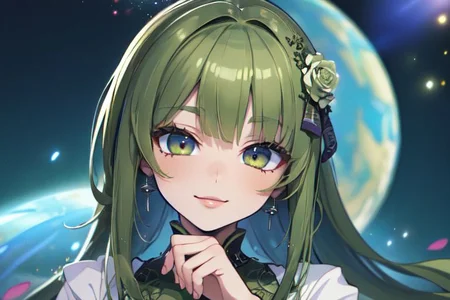 (masterpiece:1.4), 4K8K, (anime style), (high shutterspeed:1.4), (sharp edges),
SyFyEye1, FanFo,
1woman hands togather, leaning foward, face focus, smile, closed mouth,
wearing Celtic style dress, (Detailed face, Detailed eyes, Detailed lips), (solo),
olive hair, any colored roses, Fantastic, turf, planet,
