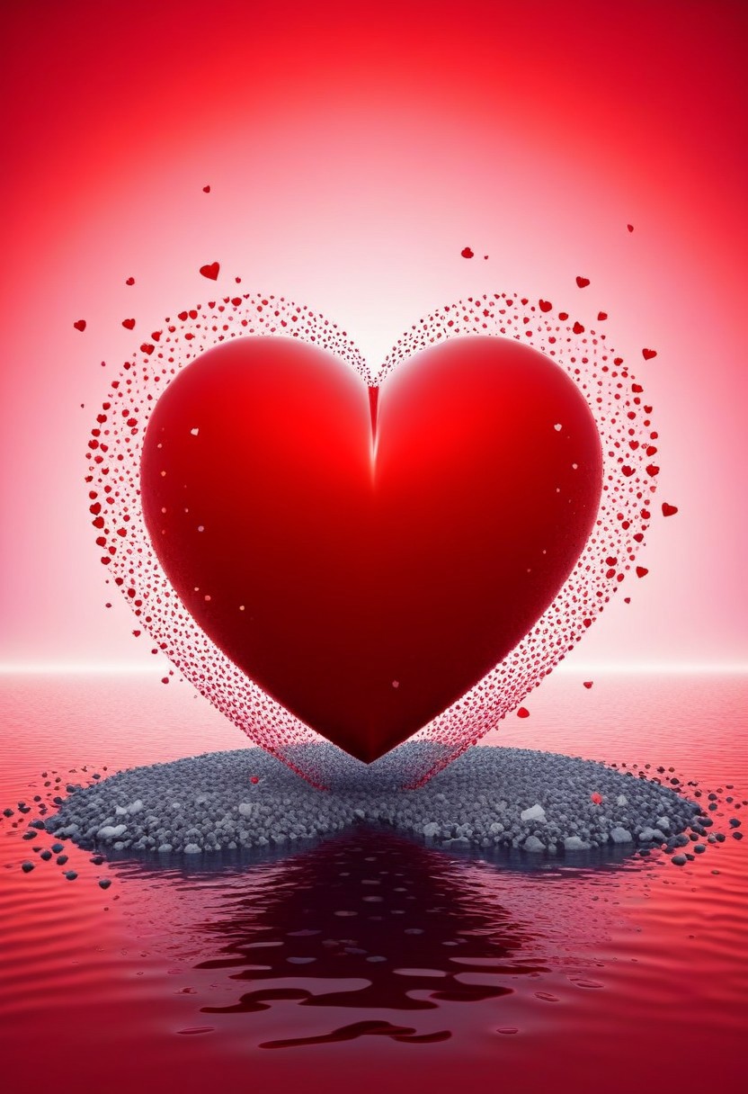 Valentine's day illustration, beautiful heart in a strange place,