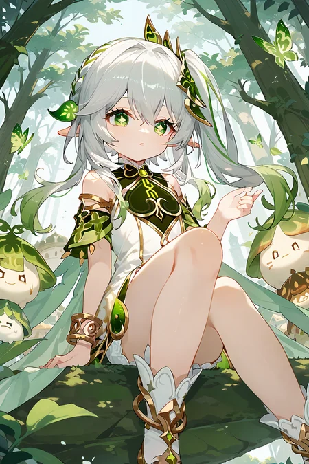 (score_9,score_8_up,score_7_up),<lora:Nahida(genshin impact)-v1:1>,Nahida(genshin impact),1girl,nahida (genshin impact),solo,green eyes,pointy ears,hair ornament,long hair,side ponytail,dress,sitting,multicolored hair,bracelet,white dress,tree,jewelry,bangs,gradient hair,white hair,sidelocks,green hair,symbol-shaped pupils,cape,green cape,detached sleeves,outdoors,short sleeves,looking away,hair between eyes,grey hair,cross-shaped pupils,leaf hair ornament,bare shoulders,nature,
good feet,anime,NSFW,expressive,amazing quality,ultra hd 32k,
