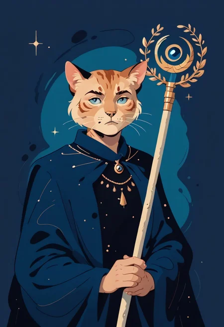 score_9, score_8_up, score_7_up, solo, 1 cat, easynegative, catman, staff, memphis corporate design, flat art, flat coloring, simple, vector art, corporate art, cel shading, cel shaded, min01style,, catman, man with cat head, red furr catman, red furr, dark blue mantle, beige backgound,