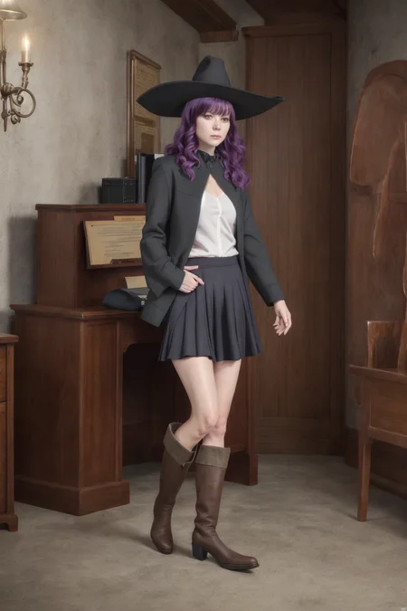 <lora:BeastTamer_Leanne_by_minion-36:0.7> leanne, best quality, award winning masterpiece, looking at viewer, dynamic pose, skirt, bare knees, boots:0.7, cowboy shot, fantasy office, 1girl, solo