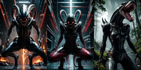 (otherworldly), highly insanely detailed, masterpiece, top quality, best quality, highres, 4k, 8k, RAW photo, (very aesthetic, beautiful and aesthetic), 
__lazy-wildcards/cosplay-char/alien-predator/xenomorph/prompts__, 
<lora:FemXeno:0.5>, 
(1girl:1.3), eyes focus, 
__lazy-wildcards/dataset/background__,âââ