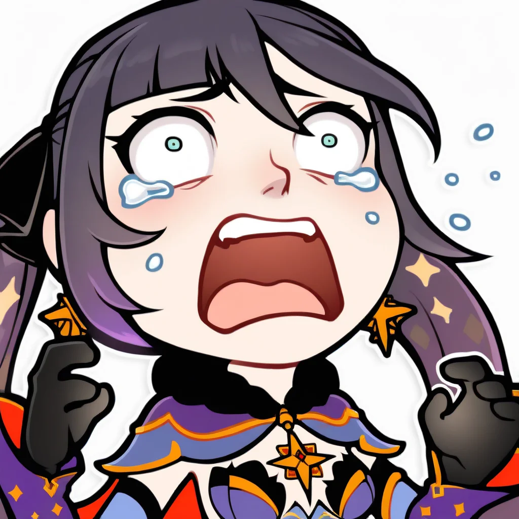 sticker, colorful, outline, chibi,
masterpiece, best quality, very aesthetic, absurdres,
1girl, mona \(genshin impact\), genshin impact
closeup, open mouth, constricted pupils, crying aqua \(meme\), <lora:StickerNoobLocon_byKonan:1>