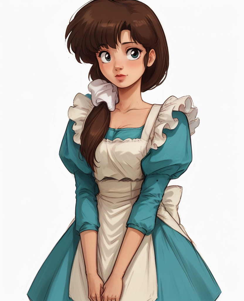 score_9, score_8_up, score_7_up, score_6_up, score_5_up, score_4_up, rating_explicit,
 <lora:K4sum1PNYXl_v00:1> tendou_kasumi, white apron, blue dress, <lora:l414XLP3:1> l414