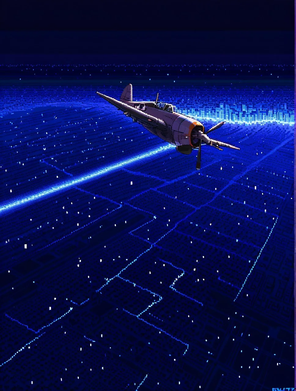 <lora:P-47_Thunderbolt_Illustrious:1.0> (p-47 thunderbolt:1.05), night, city_lights, flying, high_altitude, dynamic composition, ultra realistic, (pixel art:1.1)