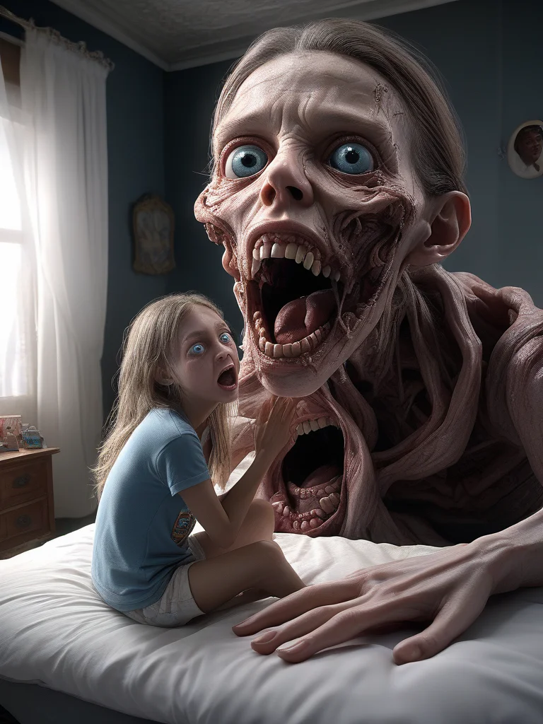 Hyperrealistic art realistic photo of a ab0m woman(( sitting on bed)), looking at viewer, open mouth, deformed face, deformed body, in a bedroom <lora:ab0m1:0.5> , detailed, dof, <lora:Seraphins1.0:1> mystical, seraphins, many eyes . Extremely high-resolution details, photographic, realism pushed to extreme, fine texture, incredibly lifelike