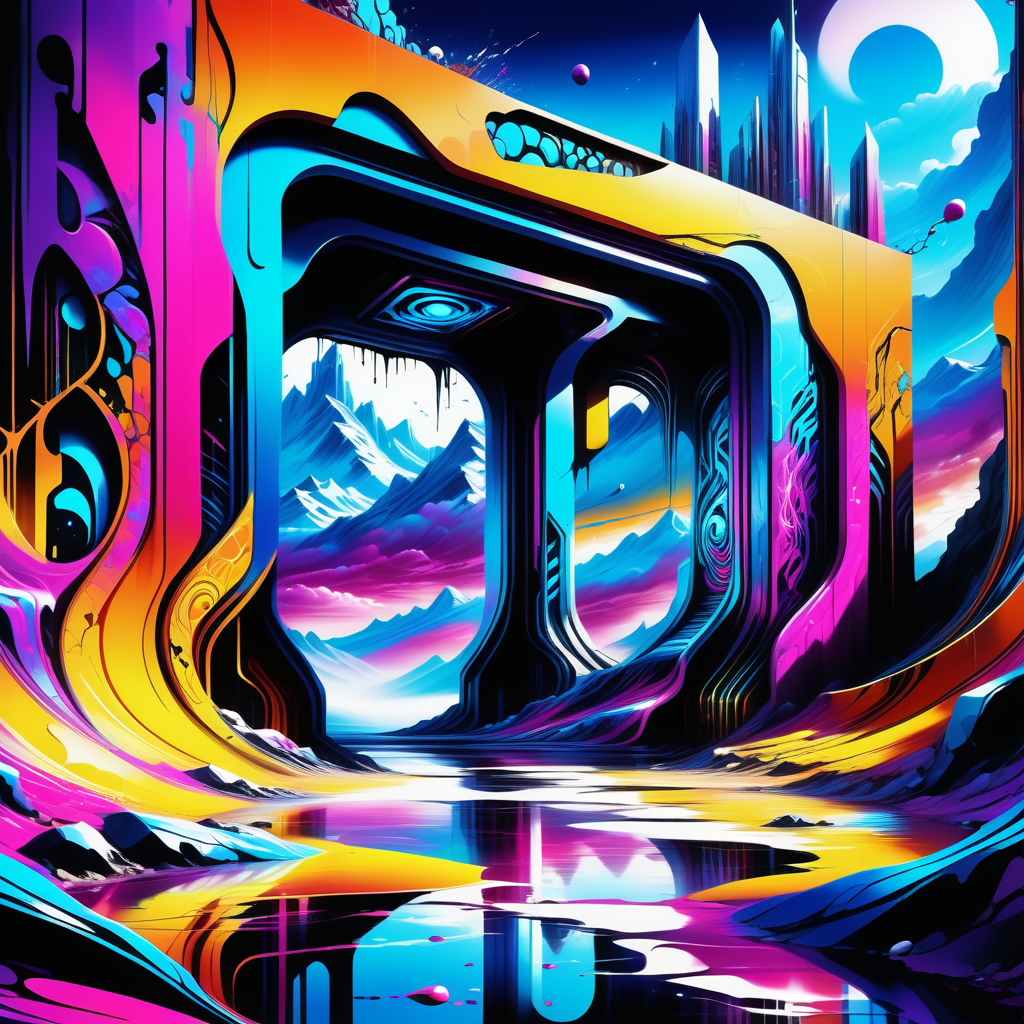 Jed-CyFut, masterpiece, full of details, positive emotional, Jed-Gr4ff1t1,wallpaper enginge, <lora:GraffitiStyle-000003:0.7>, <lora:CyberFuturisticStyle:0.7>, Concept art, landscape of The UAC, D&D, dramatic, fine artistic composition, dynamic dramatic atmosphere, stunning, striking, luxurious