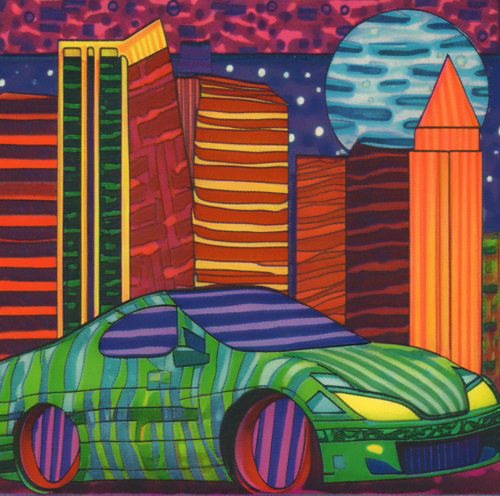 symboliscope car in city<lora:symboliscope:1>