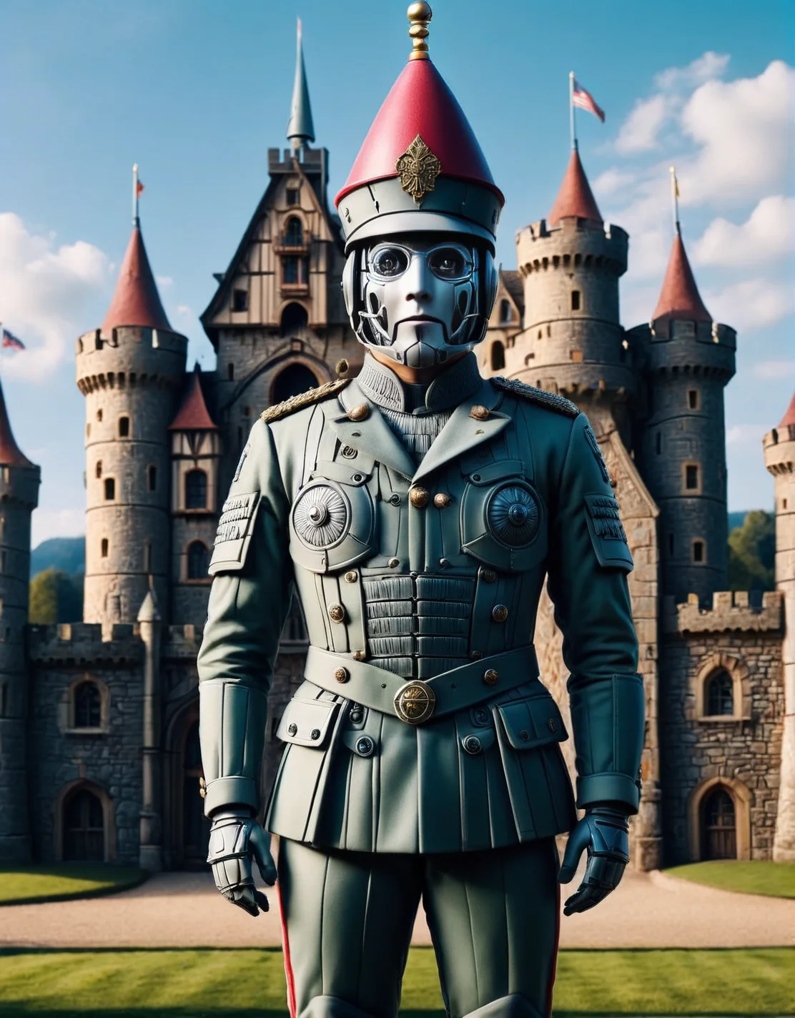 A ais-rbts toy soldier, standing at attention, standing outside a toy castle <lora:ais-rbts-sdxl:1>, masterpiece, uhd, 4k