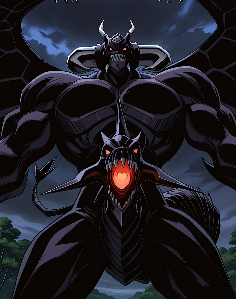 score_9, score_8_up, score_7_up,
8K, In'ei, chiaroscuro, volumetric lighting, perfect depth of field shot, beautiful, sharp focus, crisp details, masterclass animation, photographic realism, source_anime, 
<lora:Zorc_Necrophades_(Yugioh)_(Illustrious)_(AD):1.35> Zorc, Yugioh_anime, muscular,
exterior, detailed anime sky with clouds, dark clouds, 
dynamic action, bent leg, nature, cowboy shot, intimidating, end boss, glossy body, red eyes, 
BREAK zPDXL, Smooth Quality, IllusP0s,