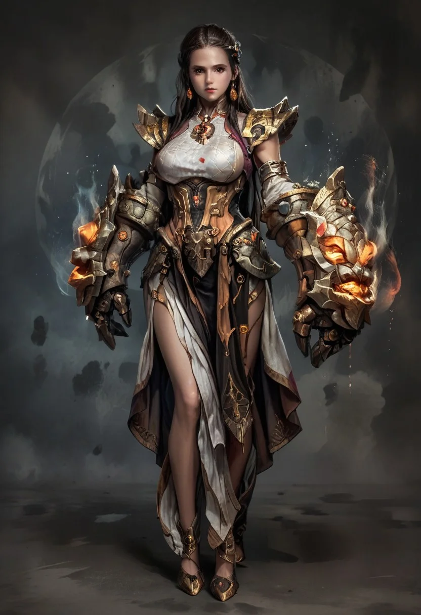 score_9, score_8_up, score_7_up, rating_safe, concept art, semi-realistic, Fixhand, 1girl, solo. Proportion body.
Young beautiful face, fit body, Sexy face, Sexy body, (Big breast), (Round breast). (Long legs:1.5).
Battle gloves, Fantasy