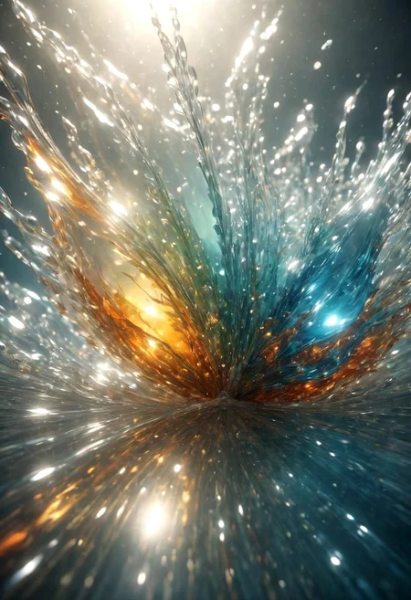 An abstract shape, amazingly fluid, made of glass, detailed, 3d fractals, light particles, water drops, shimmering light, surreal, ink, smooth, shimmering, glow, cinematice contrast, Glow, backlight
16k