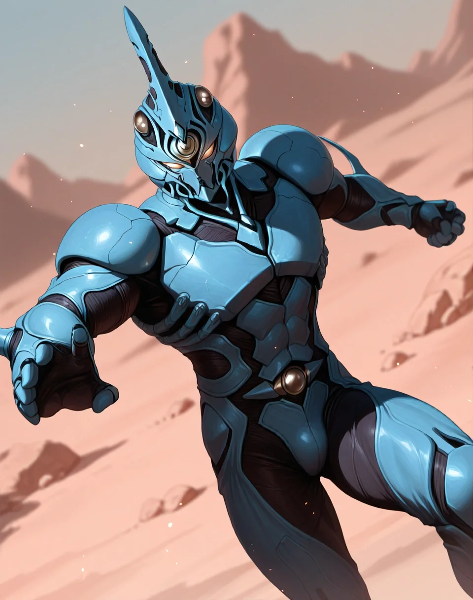 perfect depth of field shot, masterpiece, beautiful, sharp focus, crisp details,
<lora:Guyver_(Guyver)_(Illustrious)_(AD):1> Guyver, bioboosted armor, 
exterior, science fiction, high science fiction, action anime style background, 
dynamic action, dynamic perspective, dutch angle, bent knee, cowboy shot, 
male focus, perfect proportions, abs, impressive physique, gradient style anime coloring, strong, handsome facial features, imposing presence, ((colored body, fighting scene, solo, ):1.5), hyper muscular,
EZRealPONYXL, zPDXL, Smooth Quality, lazynsfw,