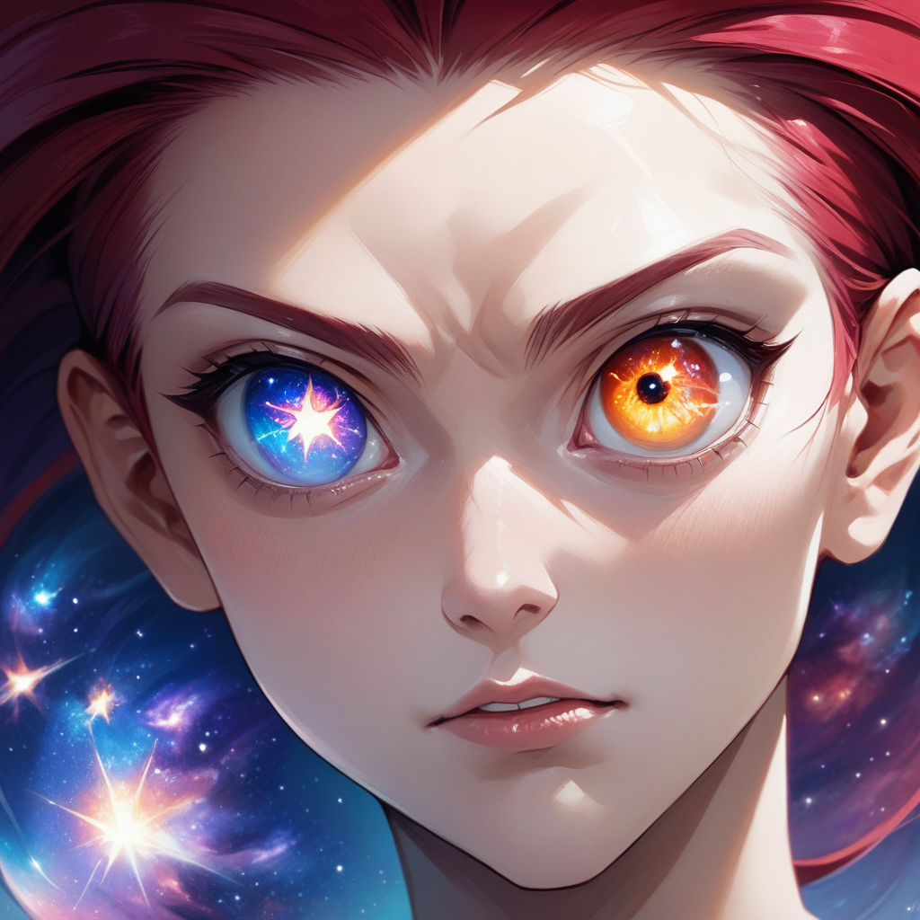 source_anime, score_9,score_8_up, score_7_up,score_6_up, Jessie\(Pokemon\), anime style,eyedetailxl, bettereyes, detailed_eyes, Eye Level, extreme_close-up, BREAK, 1woman, red hair, (galaxy eyes), [blue eyes, purple eyes, orange eyes, starry eyes], galaxy_eyes:1.3, symbol-shaped_pupils,