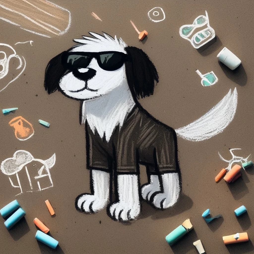 ch4lkdr4wing, chalk, 1boy, solo, furry, dog, sunglasses, beer