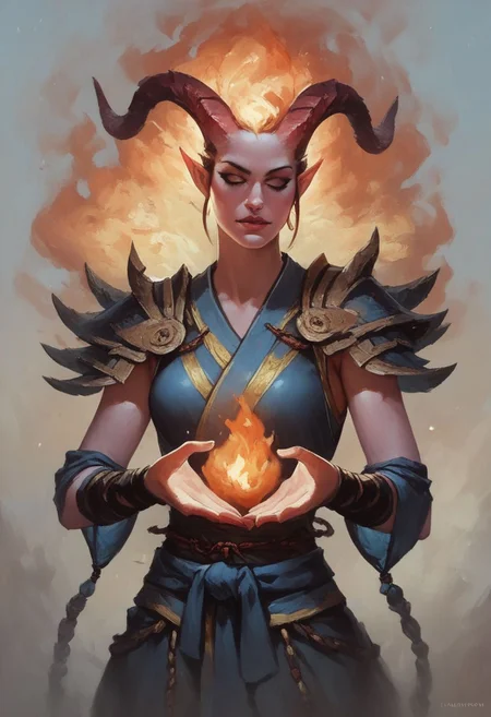 score_9, score_8_up, score_7_up,
samurai tiefling, (flaming horns, horns made of fire), fireball in the hand